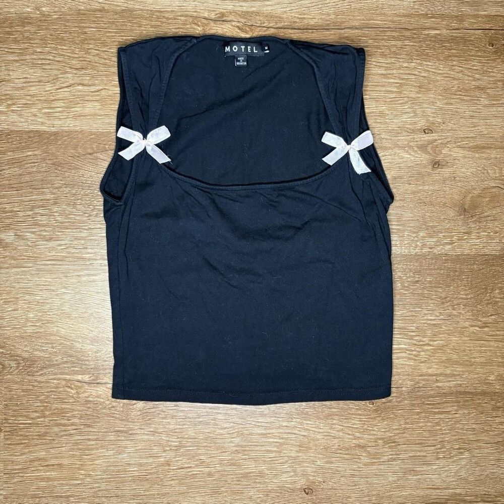 Motel Coquette Black Top with Pink Bows size M